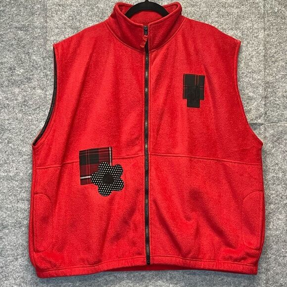 Sierra Pacific Jackets & Blazers - SIERRA PACIFIC Fleece Vest Women's Size 2XL Red Mock Neck Zip Up Plaid Patches